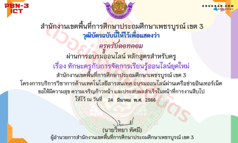 แบบทดสอบ เรื่อง ทักษะครูกับการจัดการเรียนรู้ออนไลน์ยุคใหม่ หลักสูตรสำหรับครูผู้สอน จาก สพป.เพชรบูรณ์ เขต 3