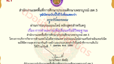 แบบทดสอบออนไลน์ เรื่อง การทำผลงานเพื่อเลื่อนวิทยฐานะ หลักสูตรสำหรับครูผู้สอน จาก สพป.เพชรบูรณ์ เขต 3